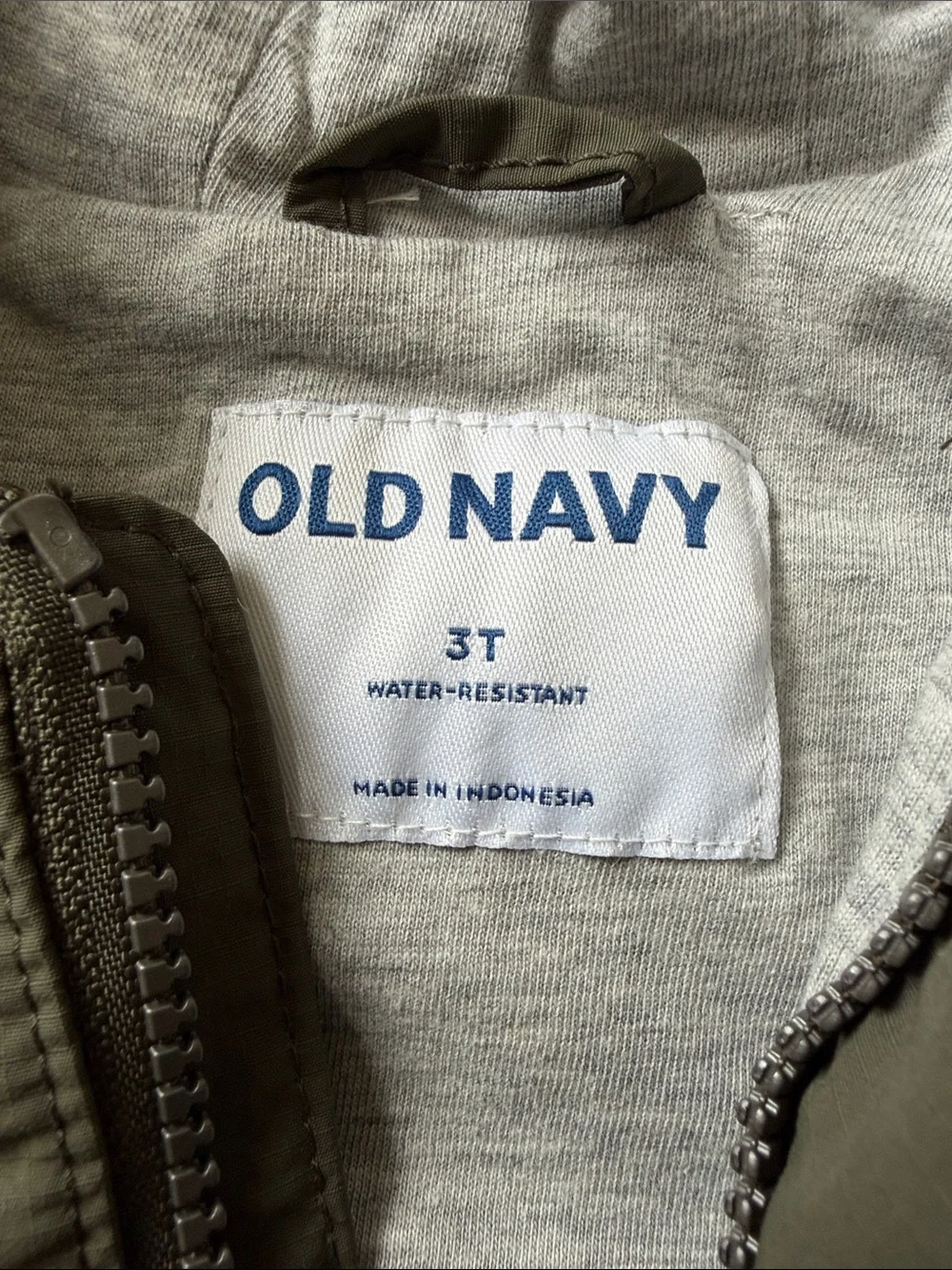 Old Navy Olive Hooded Kids Raincoat with Gray Lining